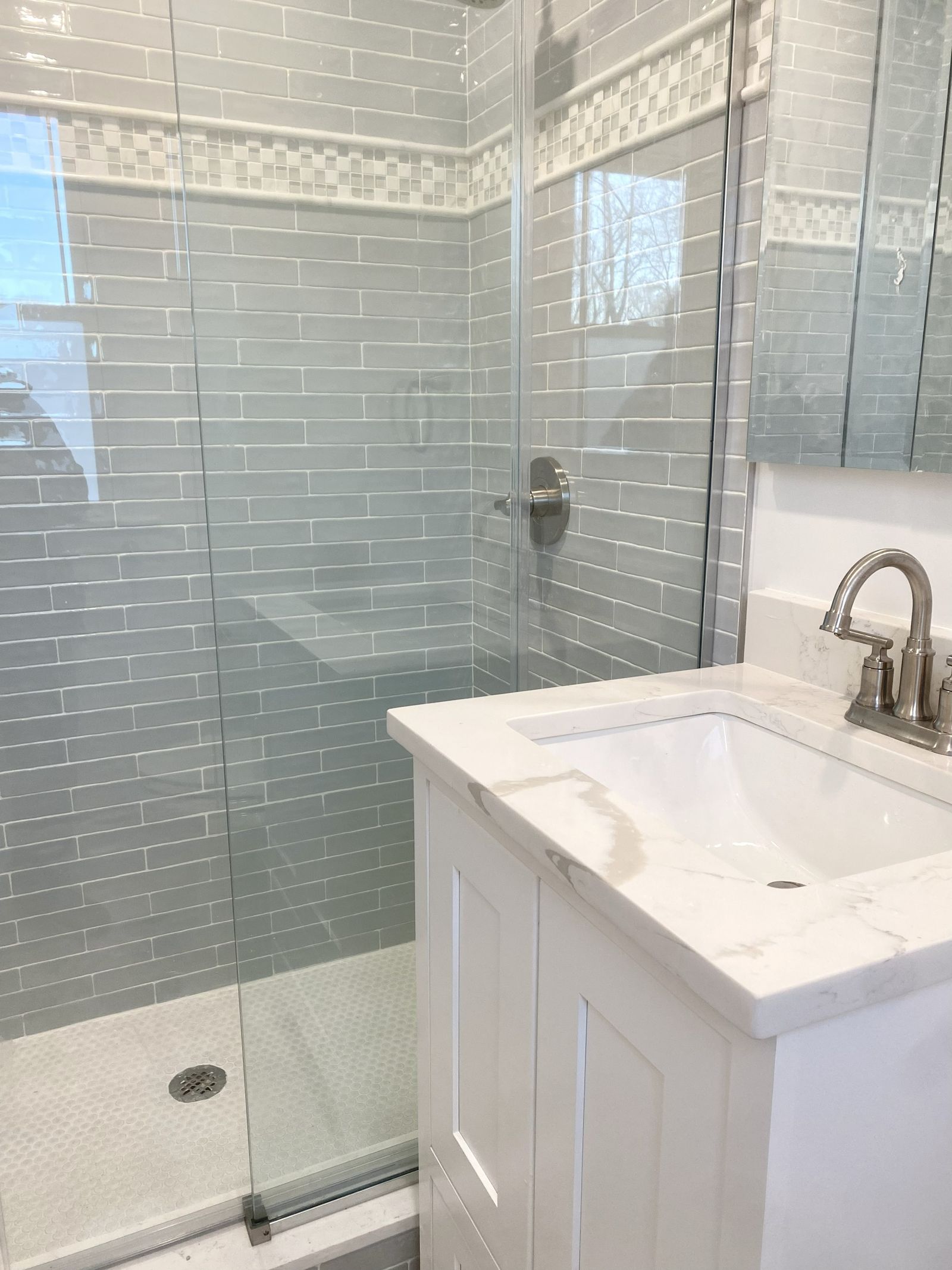 Glass shower and vanity